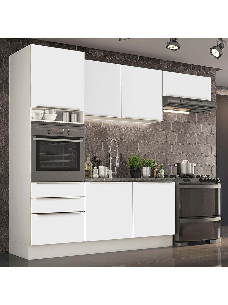 Armário de Cozinha Completa 260cm Branco Branco Veludo Lux Madesa 03