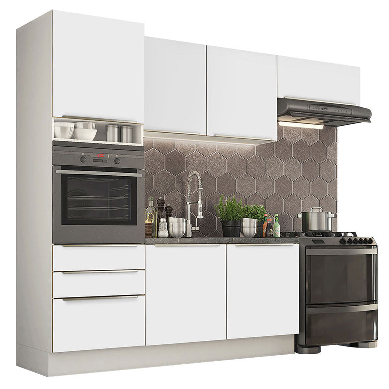 Armário de Cozinha Completa 260cm Branco Branco Veludo Lux Madesa 03