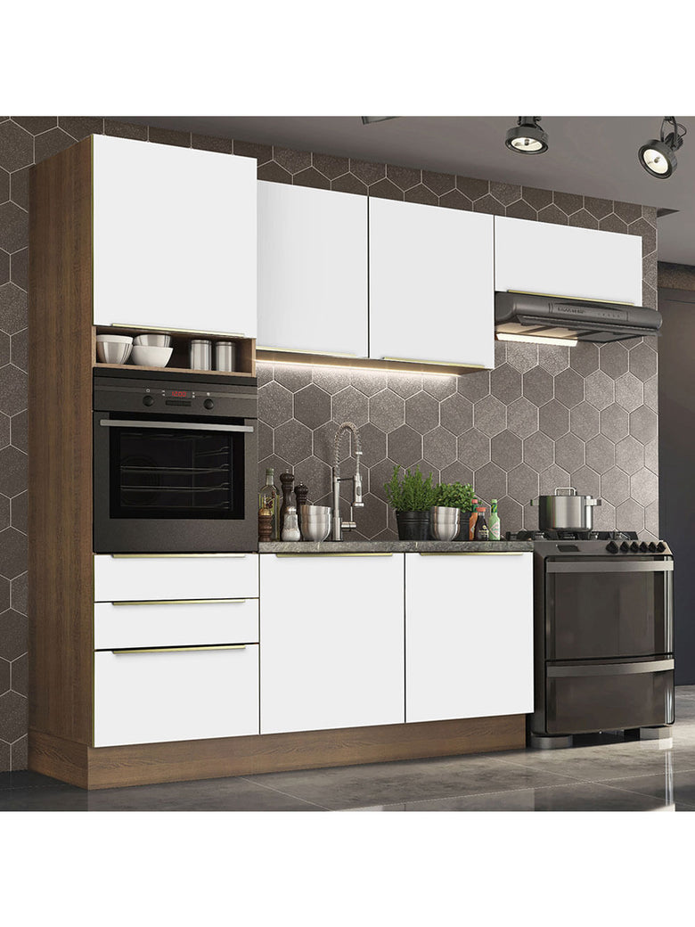 Armário de Cozinha Completa 260cm Rustic/Branco Veludo Lux Madesa 03
