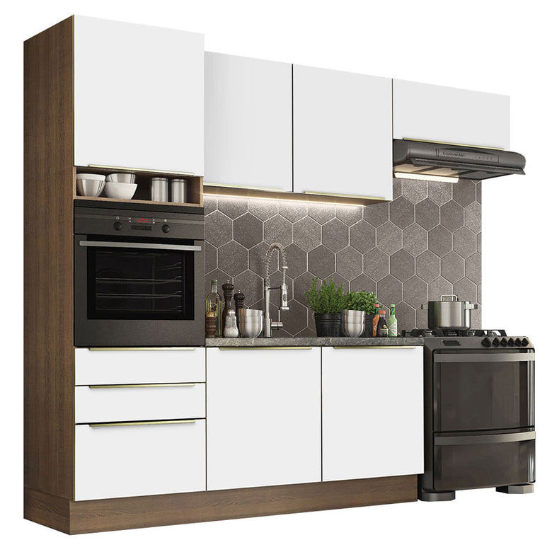 Armário de Cozinha Completa 260cm Rustic/Branco Veludo Lux Madesa 03