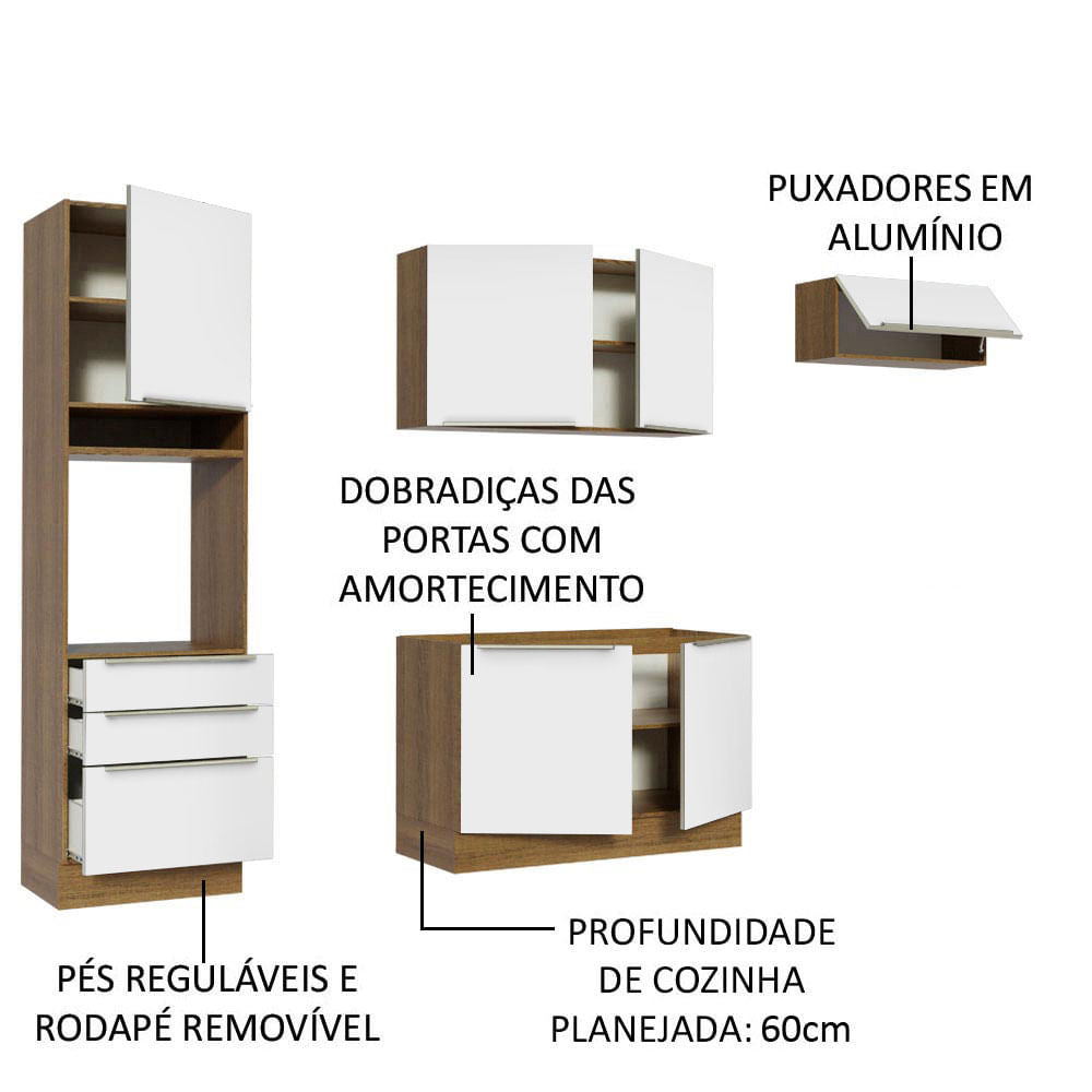 Armário de Cozinha Completa 260cm Rustic/Branco Veludo Lux Madesa 03