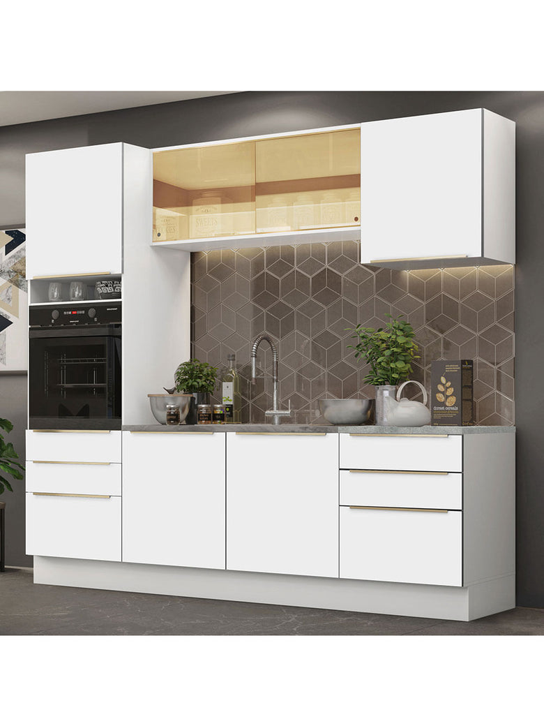 Armário de Cozinha Completa 240cm Branco Branco Veludo Lux Madesa 02