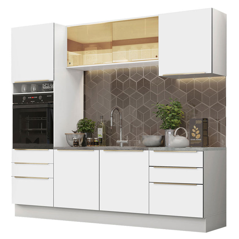 Armário de Cozinha Completa 240cm Branco Branco Veludo Lux Madesa 02