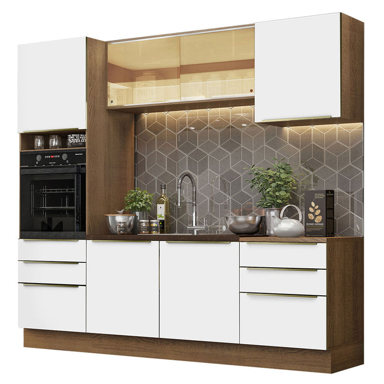 Armário de Cozinha Completa 240cm Rustic Branco Veludo Lux Madesa 02