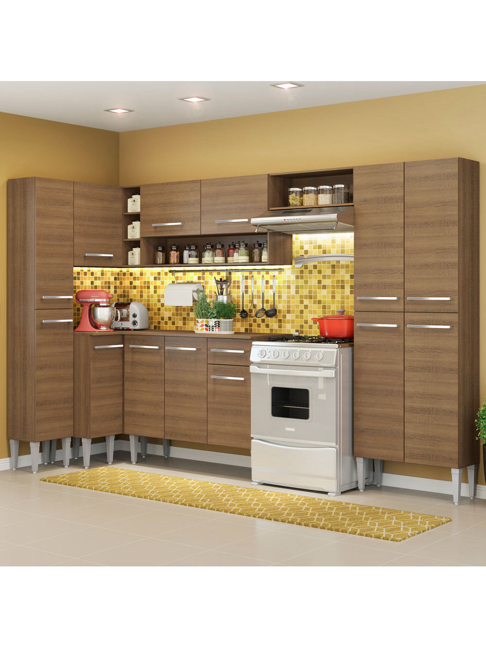 Armário de Cozinha Completa 385cm Rustic Emilly Love Madesa 01 - Rustic