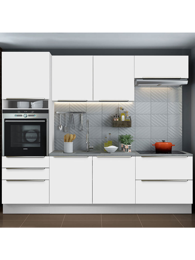 Armário de Cozinha Completa 260cm Branco Branco Veludo Lux Madesa 01