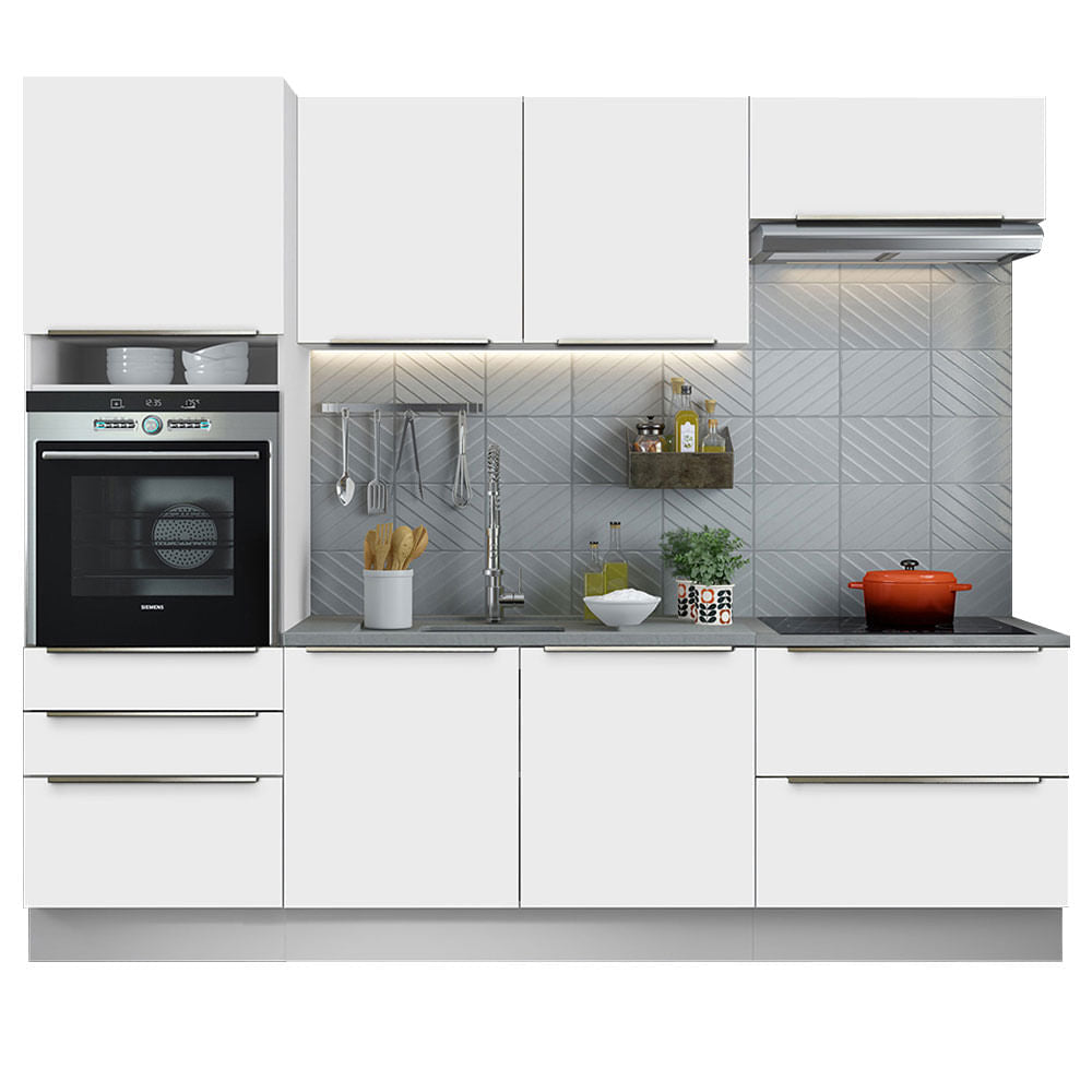 Armário de Cozinha Completa 260cm Branco Branco Veludo Lux Madesa 01 - Branco/Branco Veludo