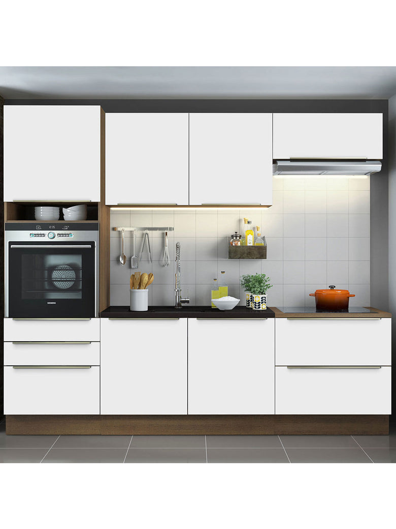 Armário de Cozinha Completa 260cm Rustic Branco Veludo Lux Madesa 01