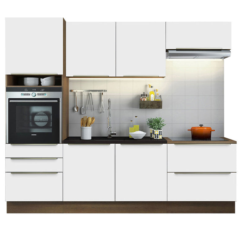 Armário de Cozinha Completa 260cm Rustic Branco Veludo Lux Madesa 01