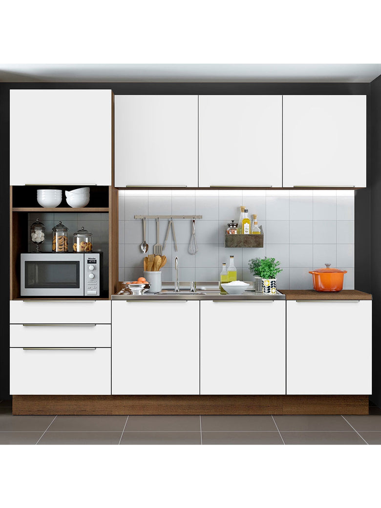 Armário de Cozinha Completa 240cm Rustic Branco Veludo Lux Madesa 03