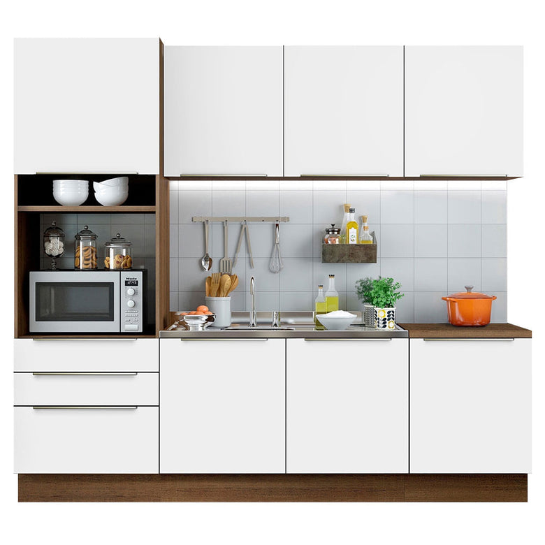Armário de Cozinha Completa 240cm Rustic Branco Veludo Lux Madesa 03