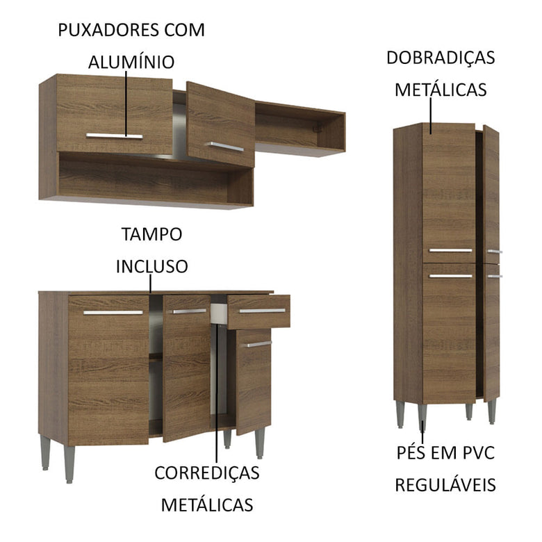 Armário de Cozinha Compacta 229cm Rustic Emilly Pop Madesa 02
