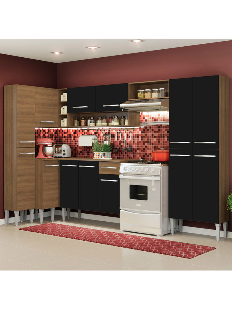 Armário de Cozinha Completa 385cm Rustic/Preto Emilly Love Madesa 01