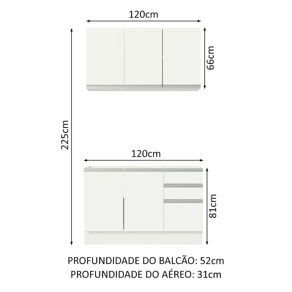 Armário de Cozinha Compacta 120cm Branco Glamy Madesa 01