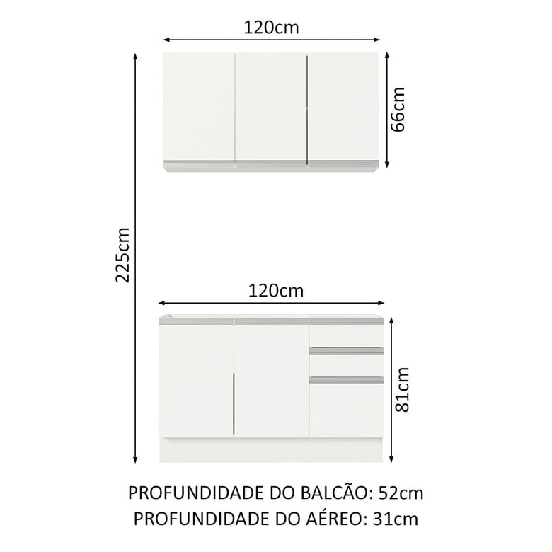 Armário de Cozinha Compacta 120cm Branco Glamy Madesa 01