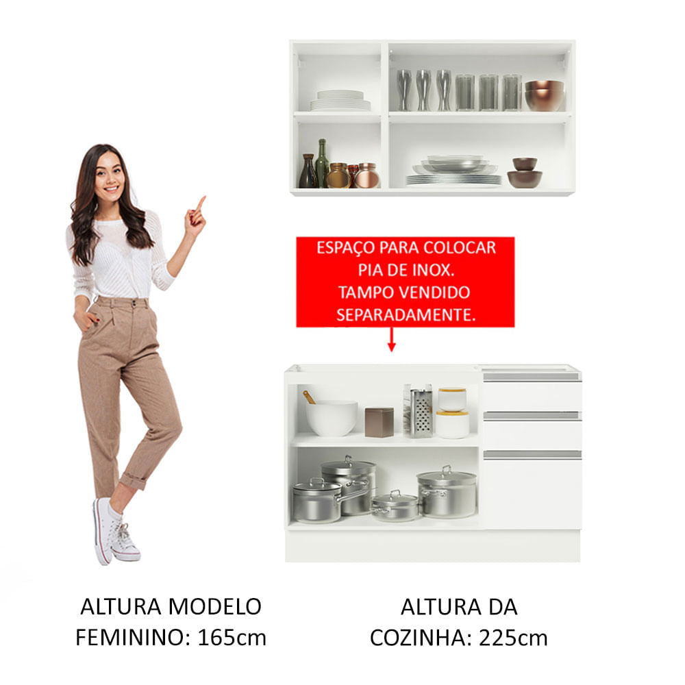 Armário de Cozinha Compacta 120cm Branco Glamy Madesa 01