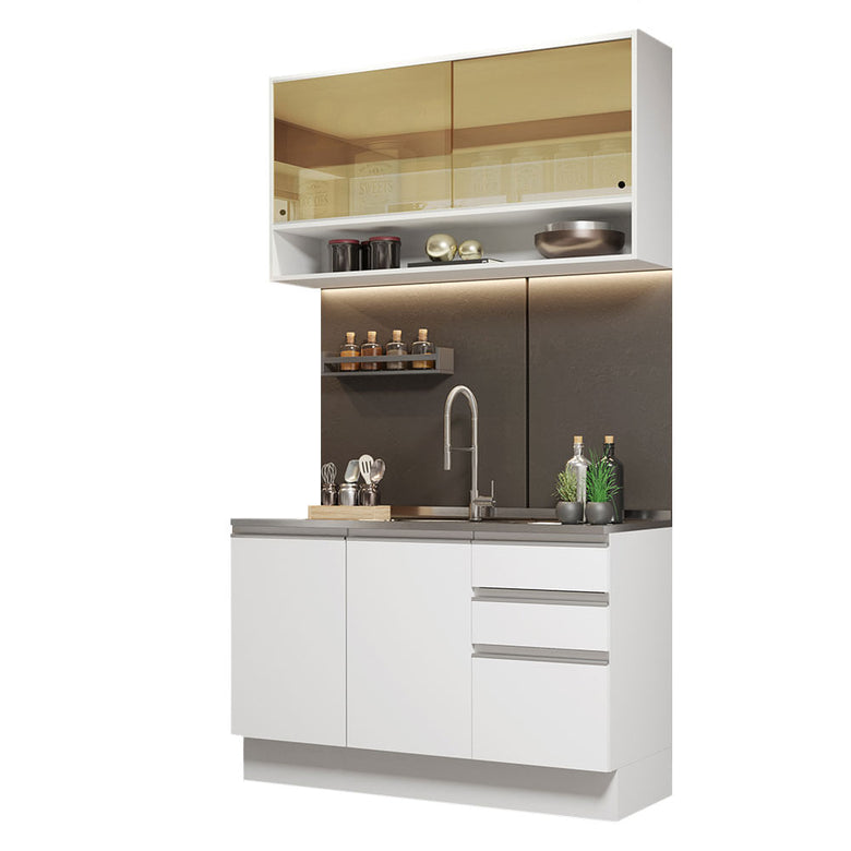 Armário de Cozinha Compacta 120cm Branco Glamy Madesa 02