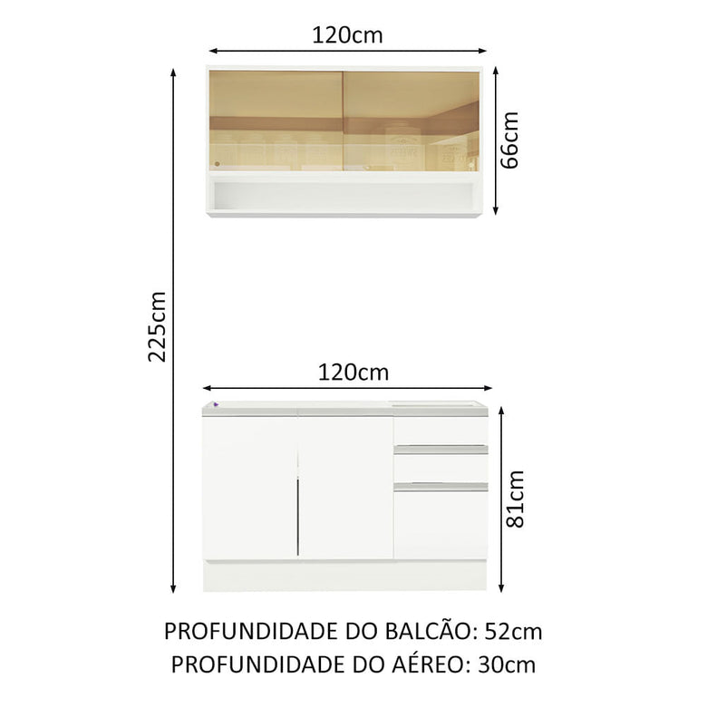 Armário de Cozinha Compacta 120cm Branco Glamy Madesa 02