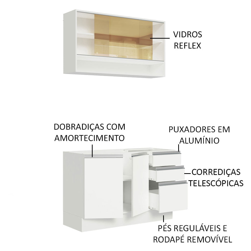 Armário de Cozinha Compacta 120cm Branco Glamy Madesa 02