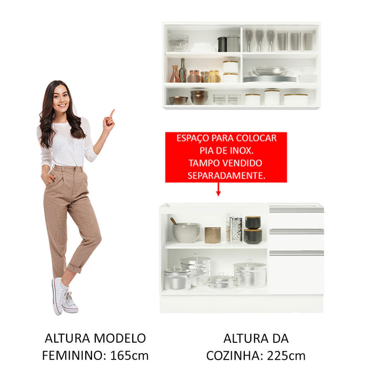 Armário de Cozinha Compacta 120cm Branco Glamy Madesa 02