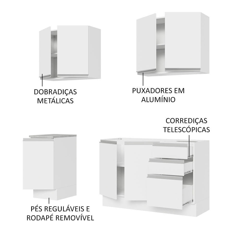 Armário de Cozinha Compacta 160cm Branco Glamy Madesa 01