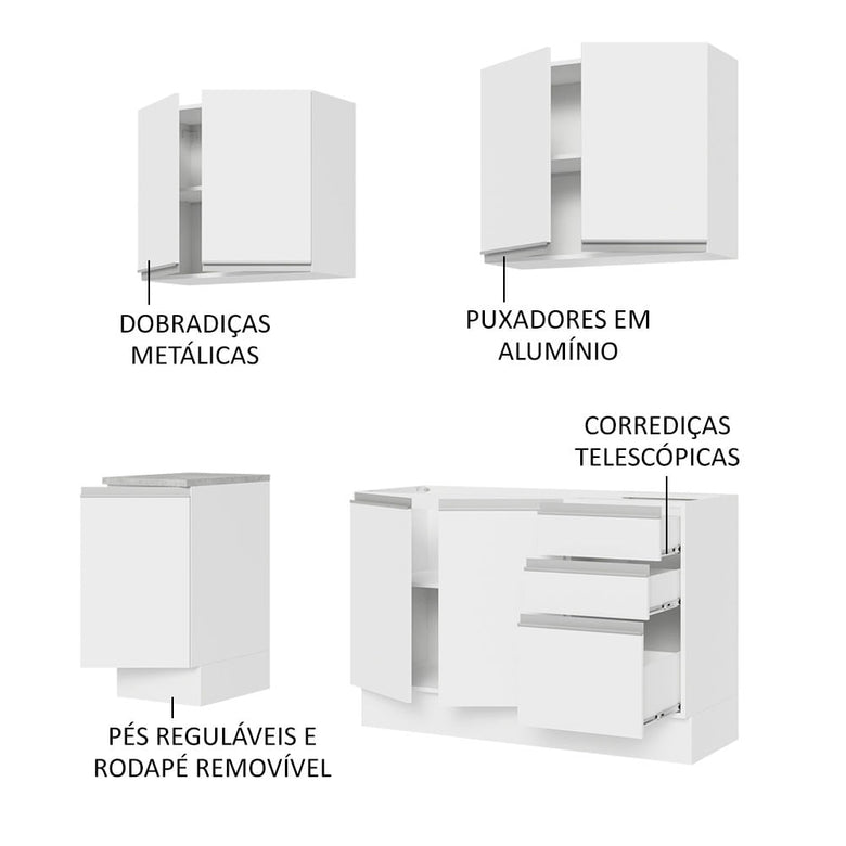 Armário de Cozinha Compacta 160cm Branco Glamy Madesa 01