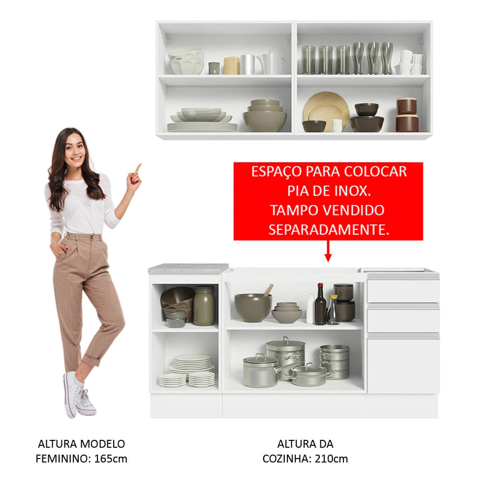 Armário de Cozinha Compacta 160cm Branco Glamy Madesa 01