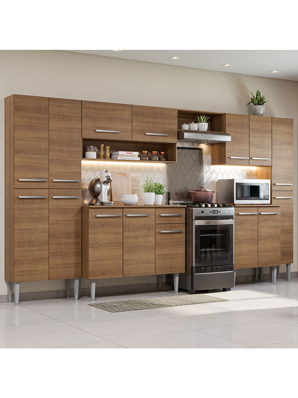 Armário de Cozinha Completa 325cm Rustic Emilly Joy Madesa 01 - Rustic