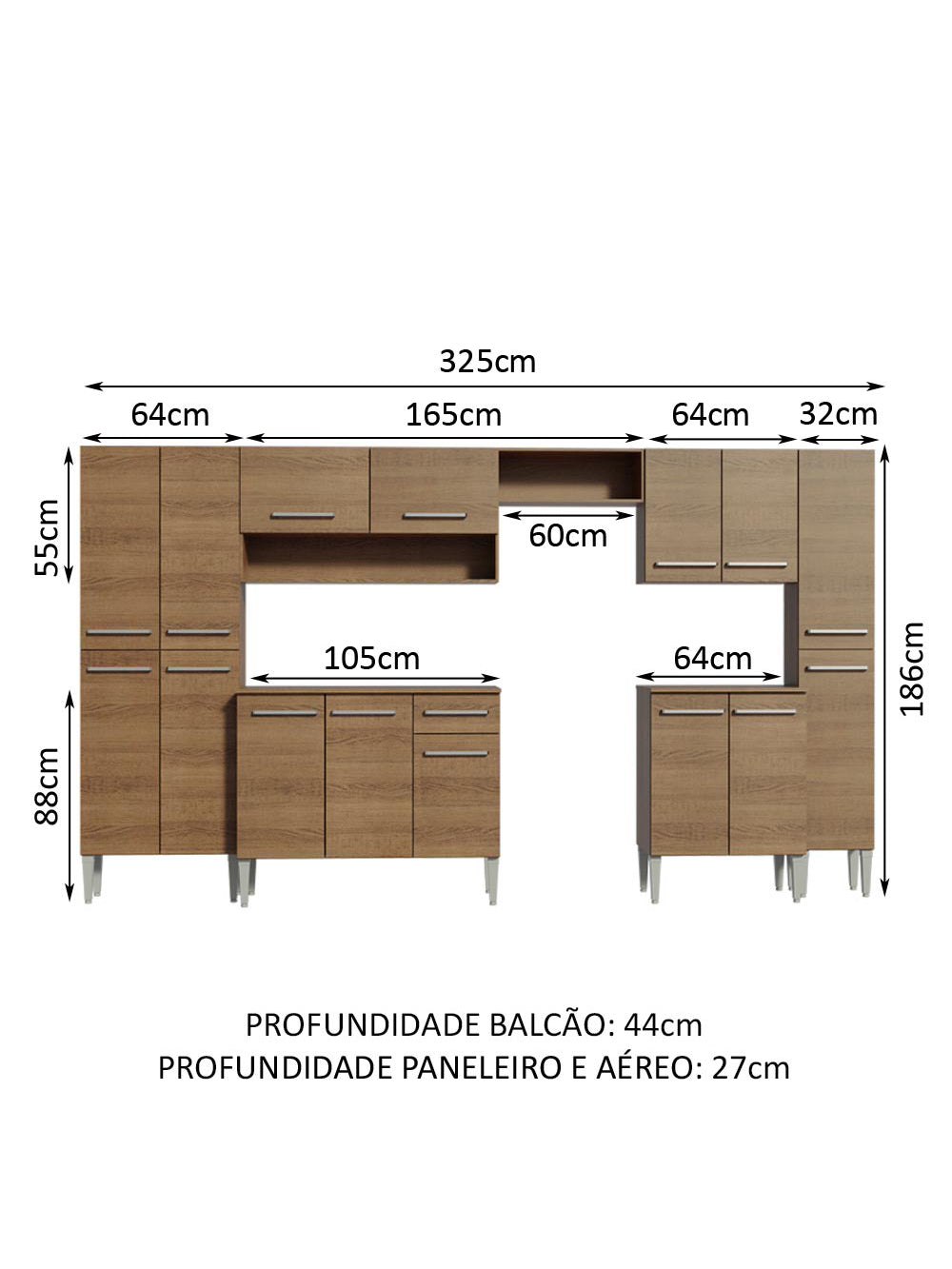 Armário de Cozinha Completa 325cm Rustic Emilly Joy Madesa 01