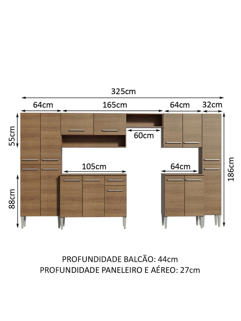 Armário de Cozinha Completa 325cm Rustic Emilly Joy Madesa 01