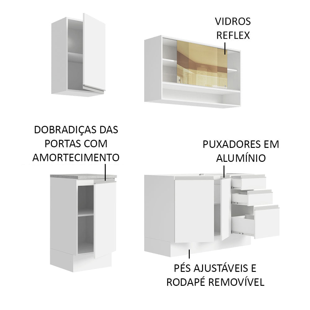 Armário de Cozinha Compacta 160cm Branco Glamy Madesa 02