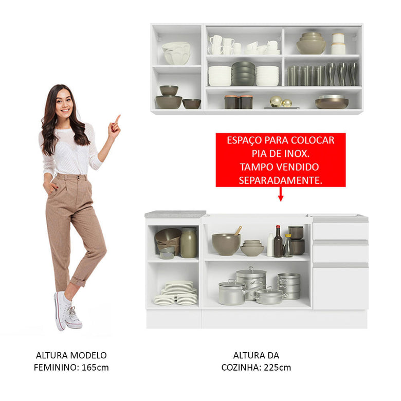 Armário de Cozinha Compacta 160cm Branco Glamy Madesa 02