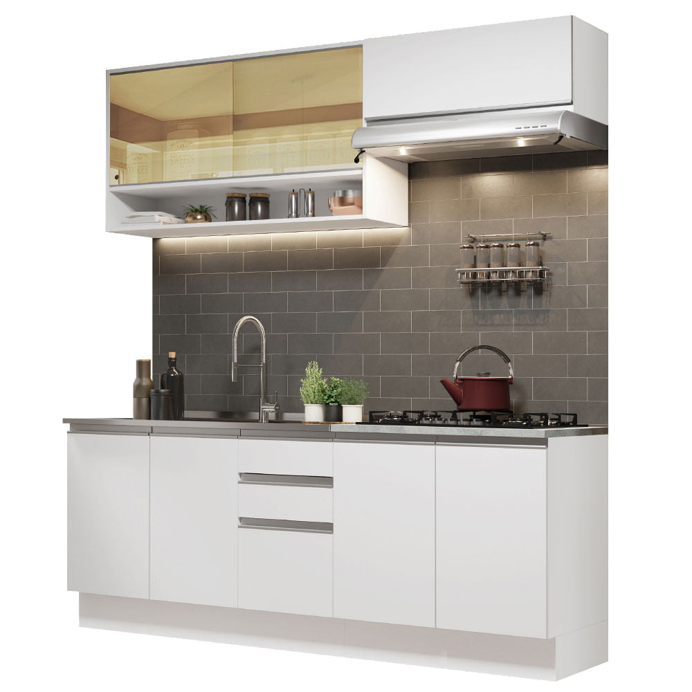 Armário de Cozinha Compacta 200cm Branco Glamy Madesa 03 - Branco