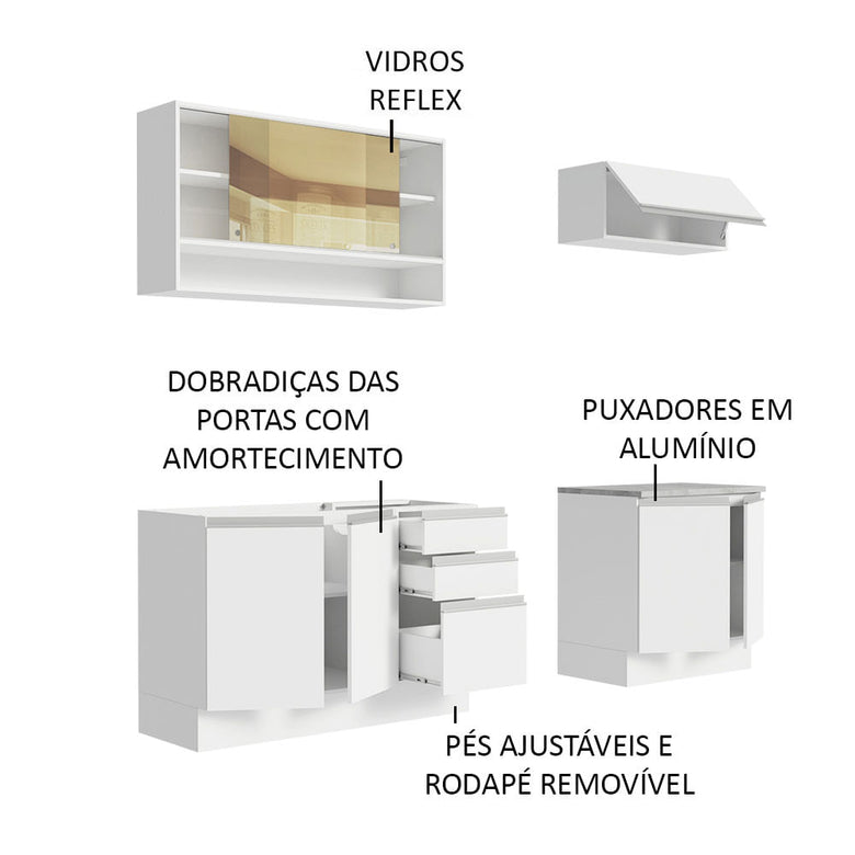 Armário de Cozinha Compacta 200cm Branco Glamy Madesa 03