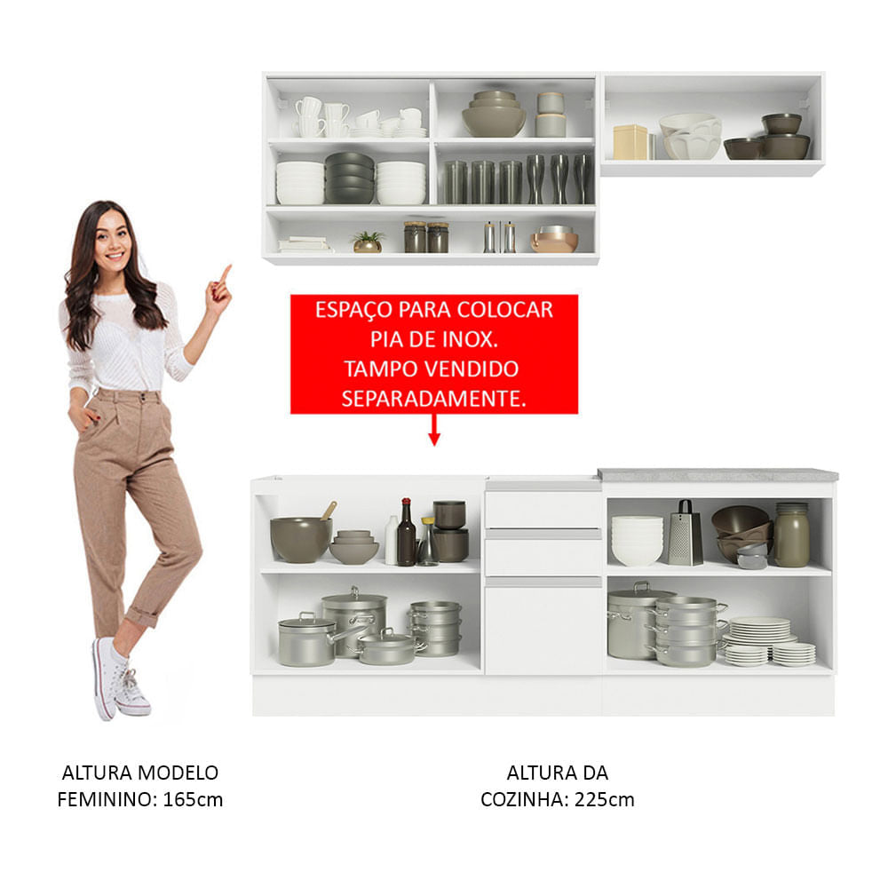 Armário de Cozinha Compacta 200cm Branco Glamy Madesa 03