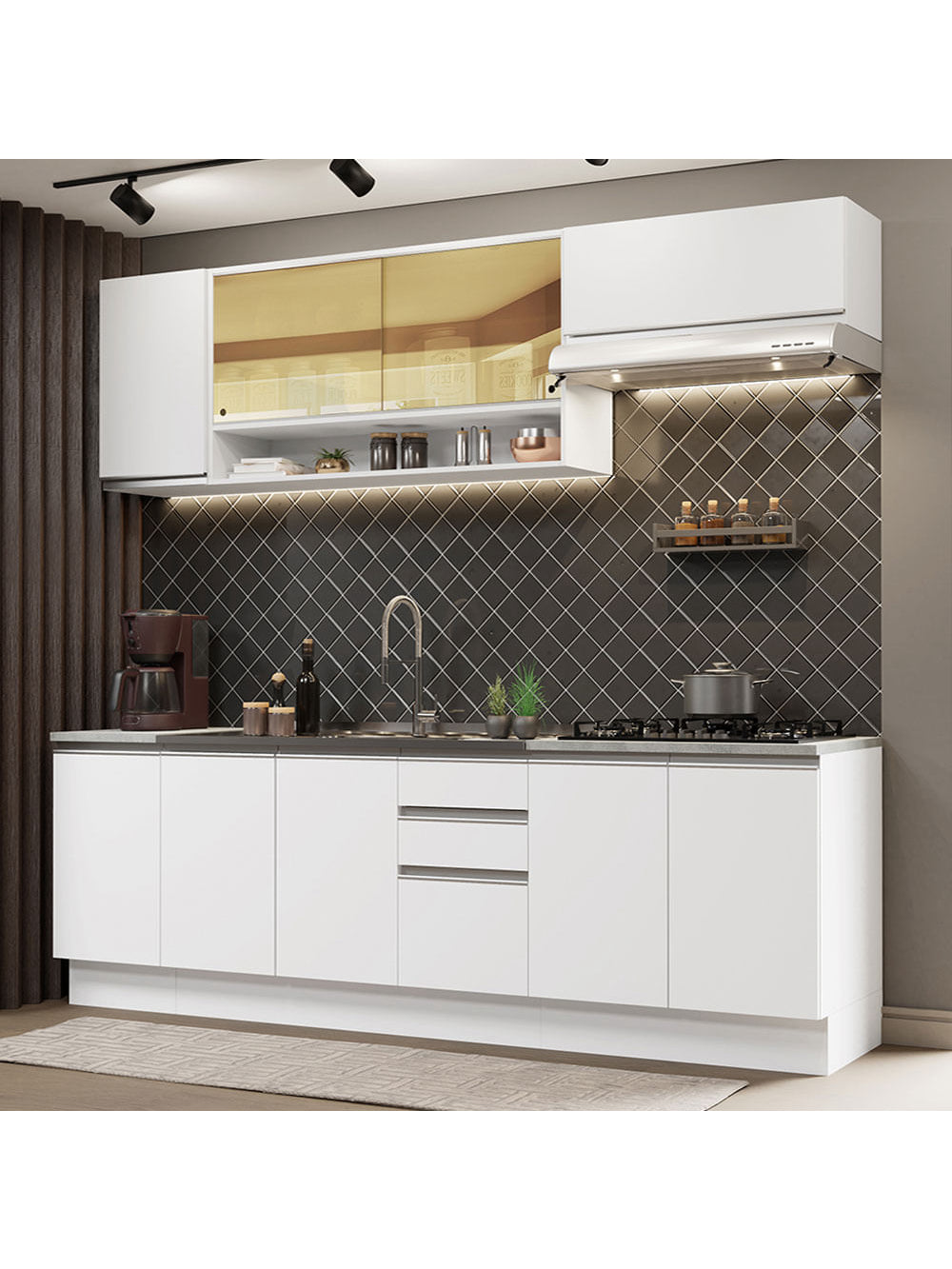 Armário de Cozinha Completa 240cm Branco Glamy Madesa 03 - Branco