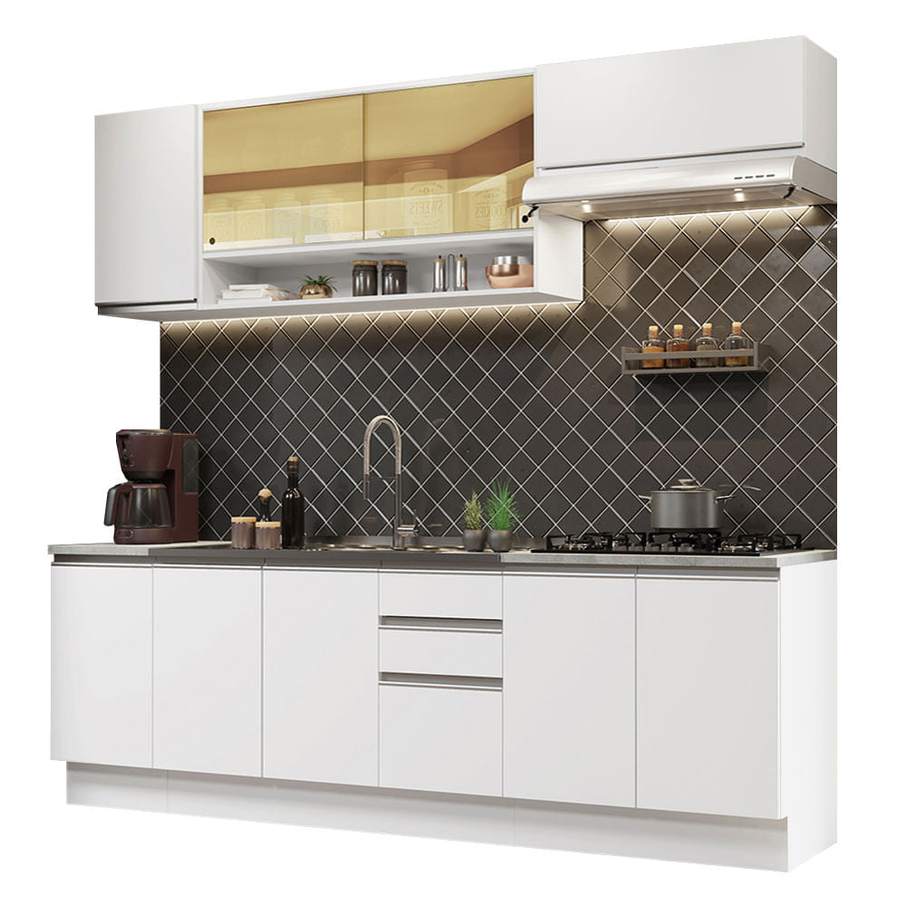 Armário de Cozinha Completa 240cm Branco Glamy Madesa 03 - Branco