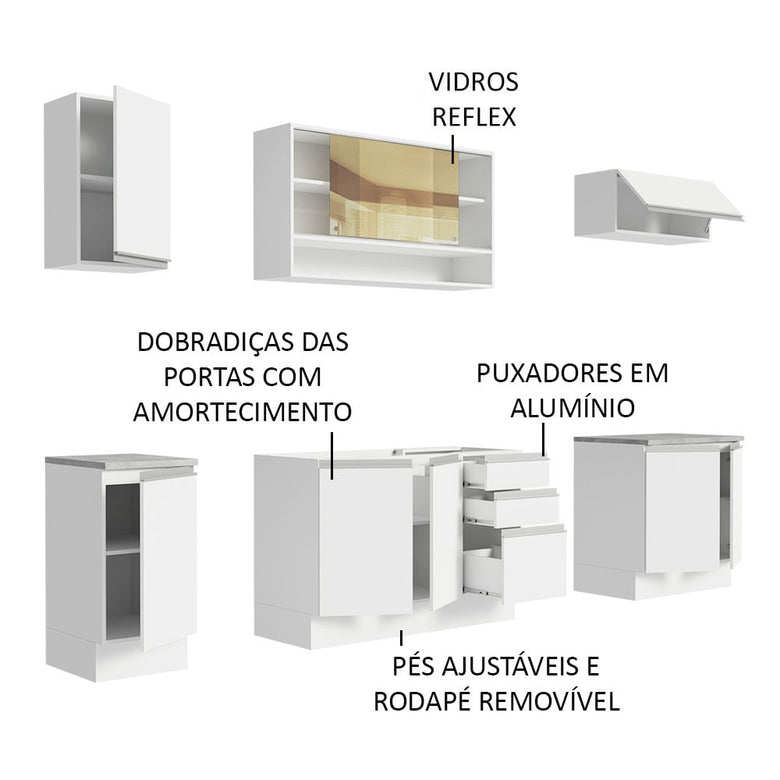 Armário de Cozinha Completa 240cm Branco Glamy Madesa 03
