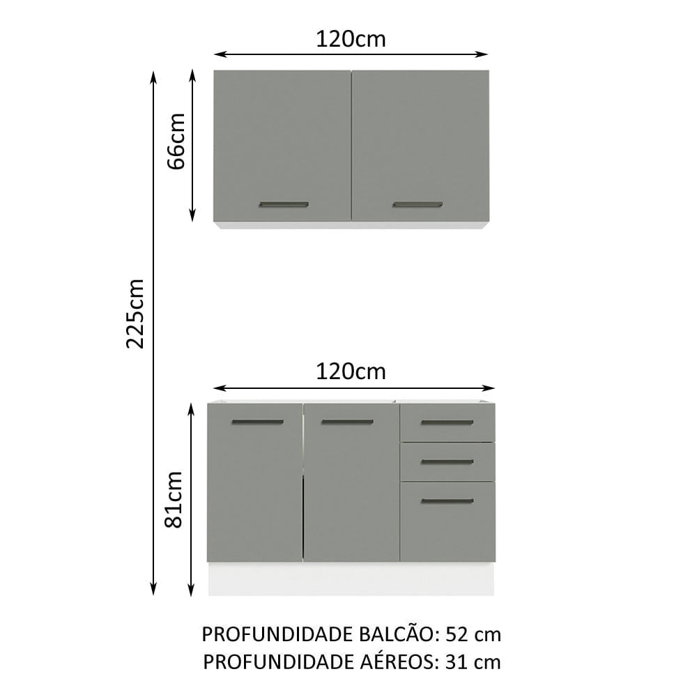 Armário de Cozinha Compacta 120cm Branco/Cinza Agata Madesa 01