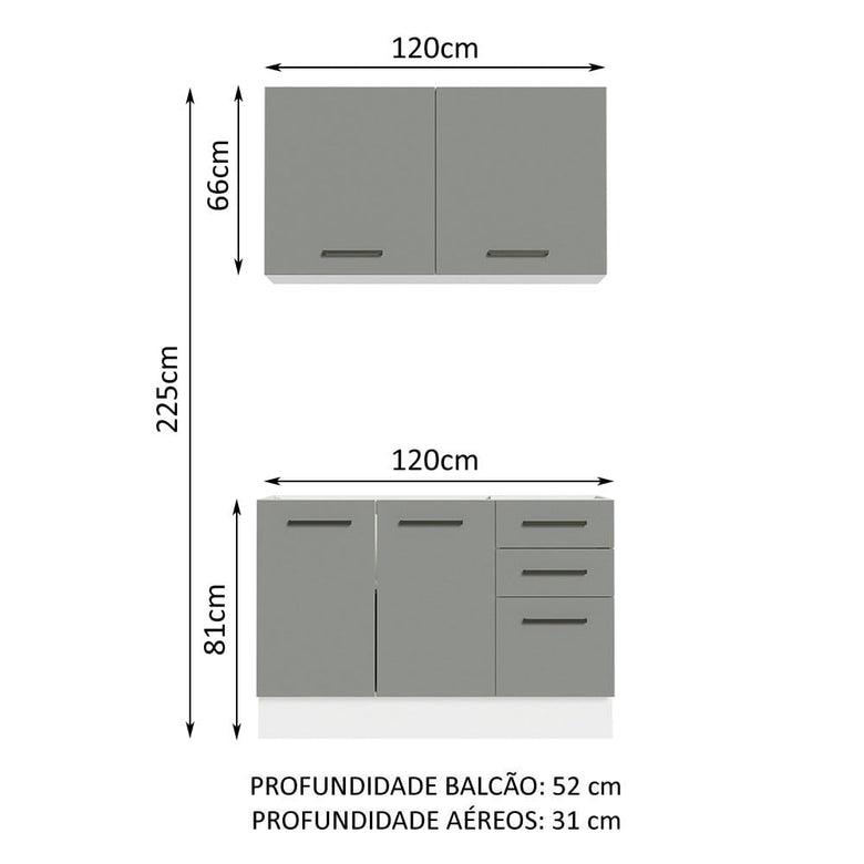 Armário de Cozinha Compacta 120cm Branco/Cinza Agata Madesa 01