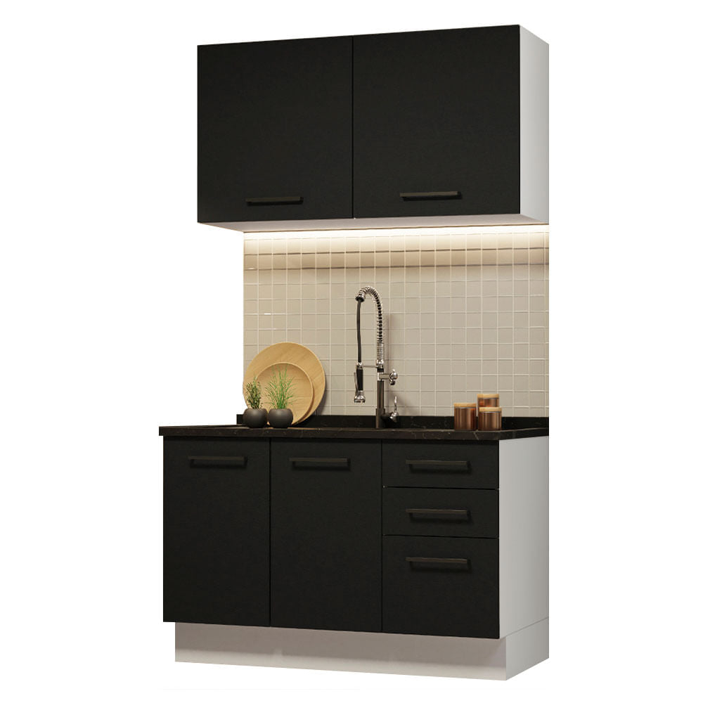 Armário de Cozinha Compacta 120cm Branco/Preto Agata Madesa 01 - Branco/Preto