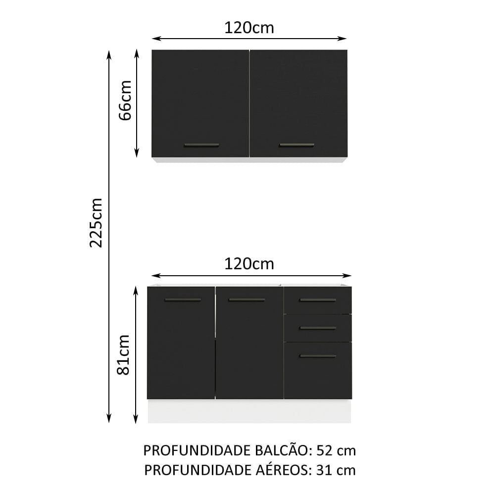 Armário de Cozinha Compacta 120cm Branco/Preto Agata Madesa 01