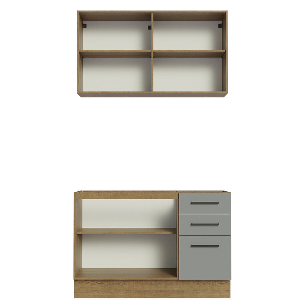 Armário de Cozinha Compacta 120cm Rustic/Cinza Agata Madesa 01