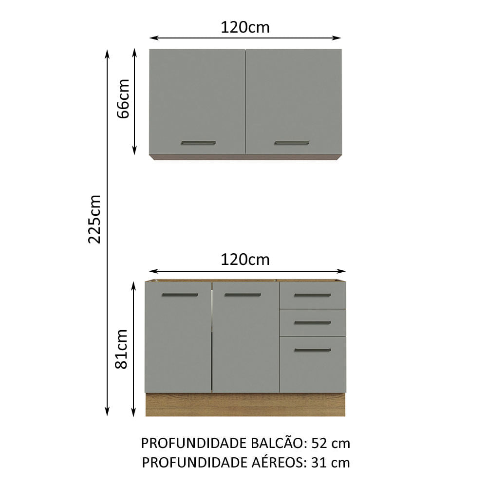 Armário de Cozinha Compacta 120cm Rustic/Cinza Agata Madesa 01