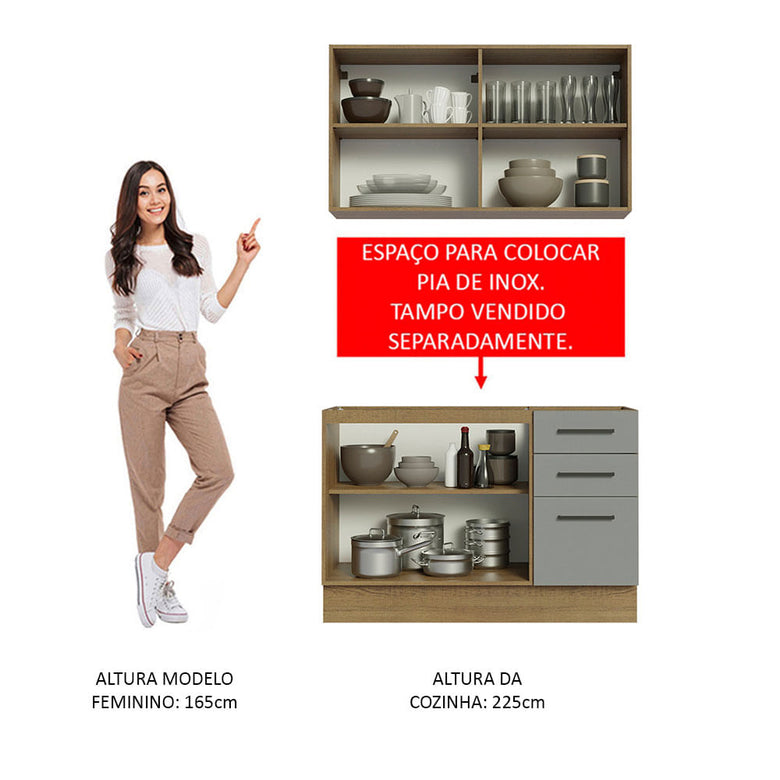 Armário de Cozinha Compacta 120cm Rustic/Cinza Agata Madesa 01