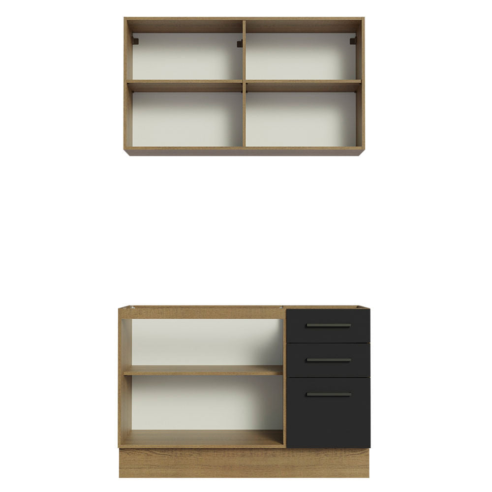 Armário de Cozinha Compacta 120cm Rustic/Preto Agata Madesa 01