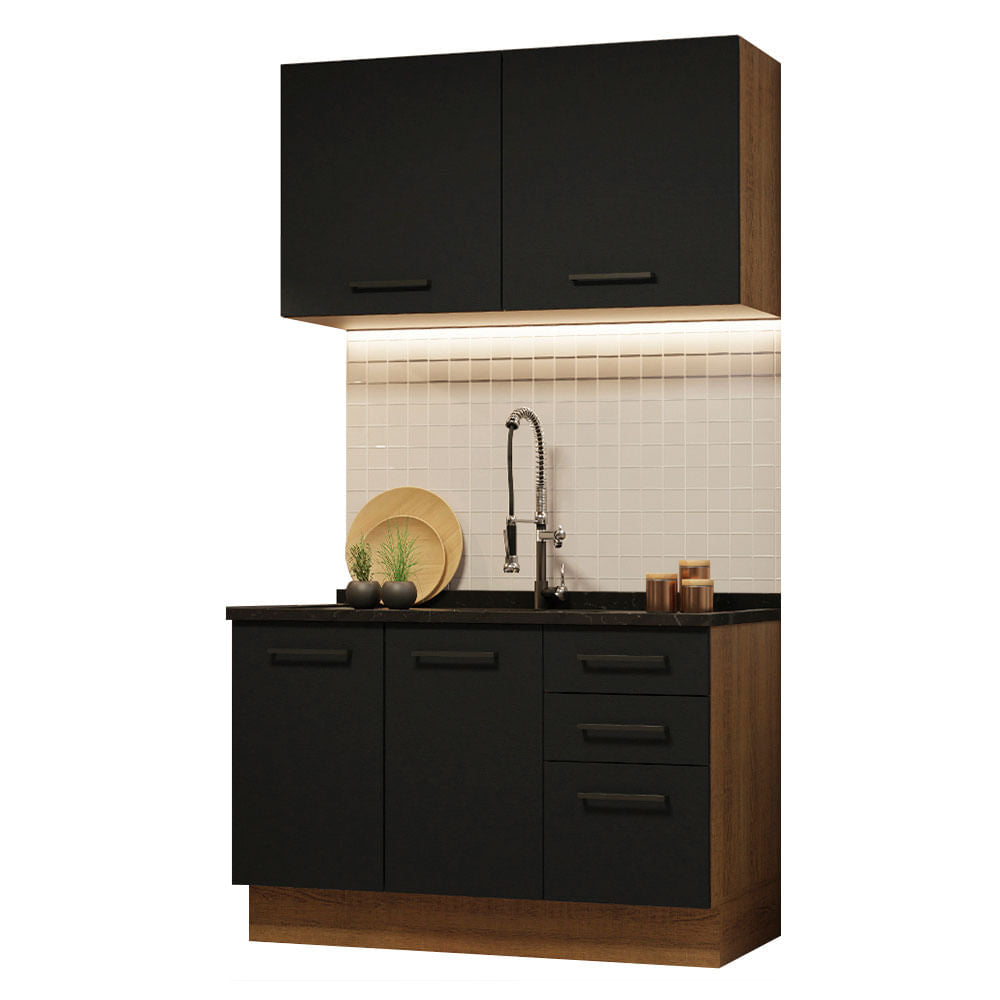 Armário de Cozinha Compacta 120cm Rustic/Preto Agata Madesa 01 - Rustic/Preto