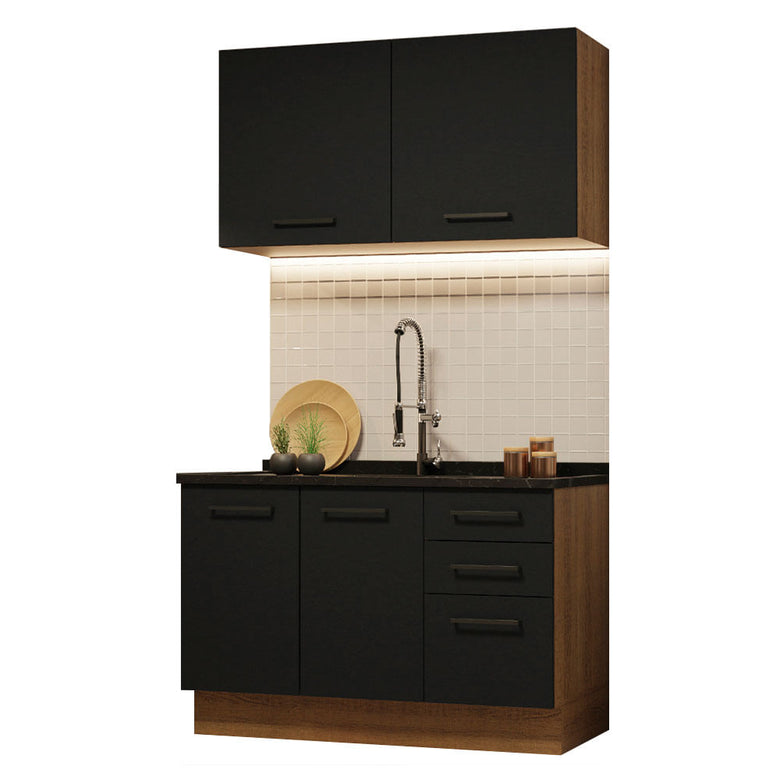 Armário de Cozinha Compacta 120cm Rustic/Preto Agata Madesa 01