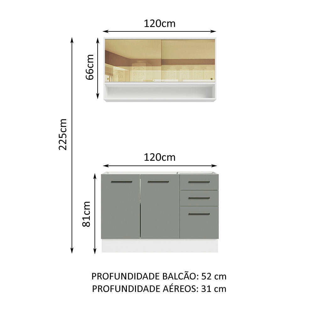 Armário de Cozinha Compacta 120cm Branco/Cinza Agata Madesa 02
