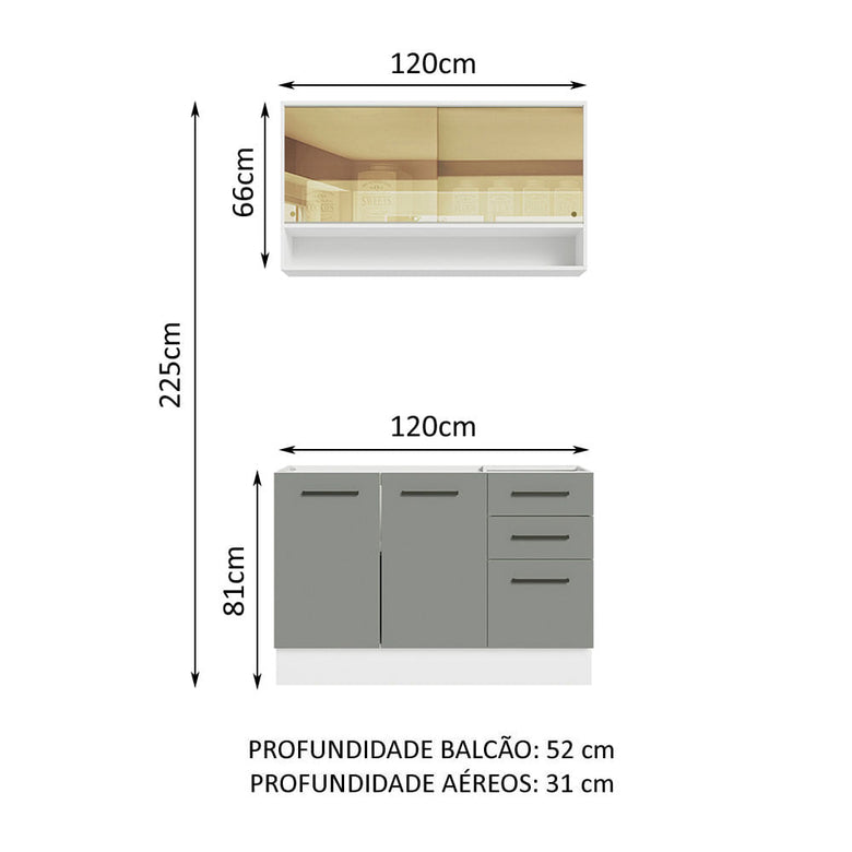 Armário de Cozinha Compacta 120cm Branco/Cinza Agata Madesa 02
